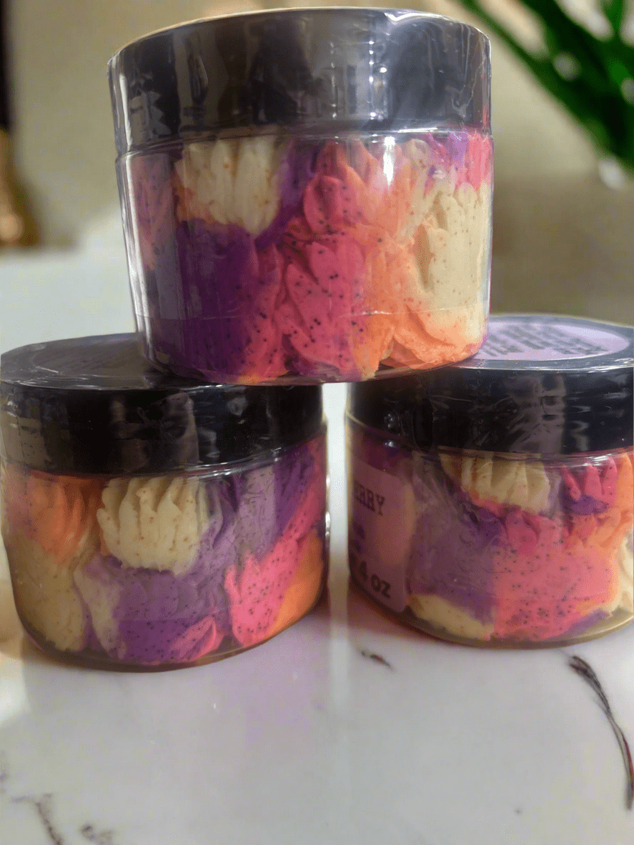 Whipped soapy Himalayan, pink salt, scrub 4 oz plastic Jars on sale 25% off - Butter Me Bliss LLC