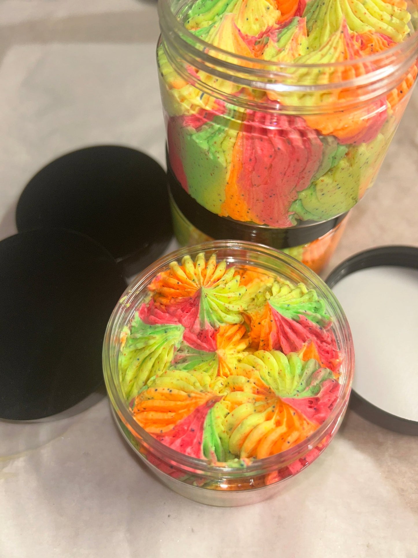 Whipped soapy Himalayan, pink salt, scrub 4 oz plastic Jars on sale 25% off - Butter Me Bliss LLC