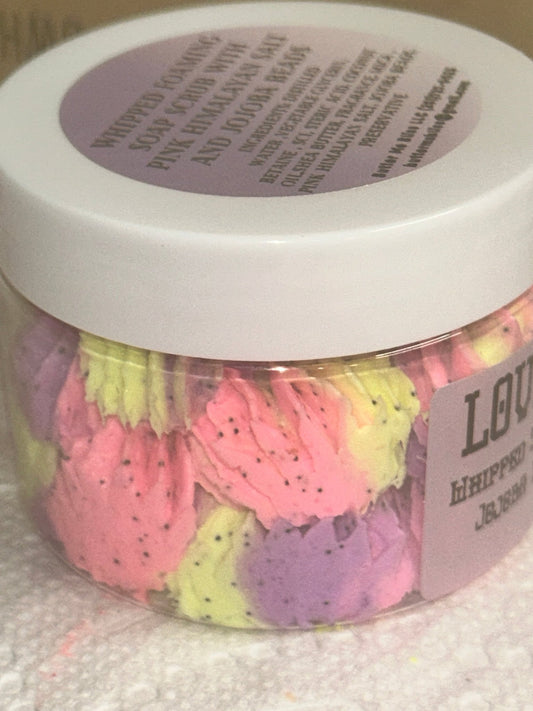 Whipped soapy Himalayan, pink salt, scrub 4 oz plastic Jars on sale 25% off - Butter Me Bliss LLC
